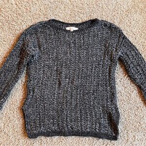 LOFT Black Crew Neck Sweater with Cable Knit Design